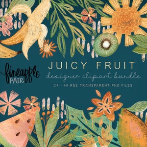 Bundle de cliparts fruits tropicaux, téléchargement numérique, clipart fruits, fruits et fleurs des cliparts, clipart été, fleurs png, graphiques Canva