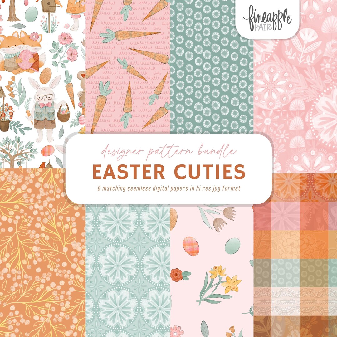 Easter Digital Paper Bundle, Spring Pastel Patterns, Hand-drawn ...