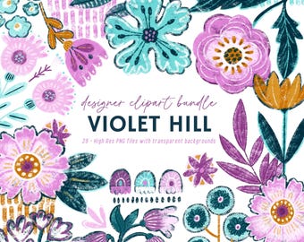 Boho Floral Clipart: Bold Flower PNG Elements (Digital Download)