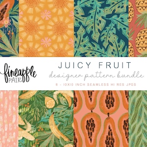 Carta digitale con frutta tropicale, motivi di frutta estiva, scrapbooking digitale, motivi di frutta, JPG tropicali senza soluzione di continuità, DH