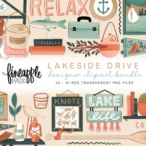 Cottage Life Clipart, Cottage Icons Clipart, Cottage Pngs, Lake Life Clipart, Fishing clipart, Cottage decor, DH