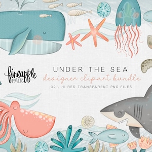 oceaan dieren clipart, haai clipart, oceaan leven clipart, onder de zee clipart, schattige vissen digitale download, zeedieren clipart, DH
