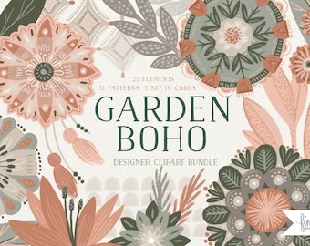 Boho Chic Clipart, boho digital paper, Bohemian Tropical Graphics, Boho Floral Clipart, DH