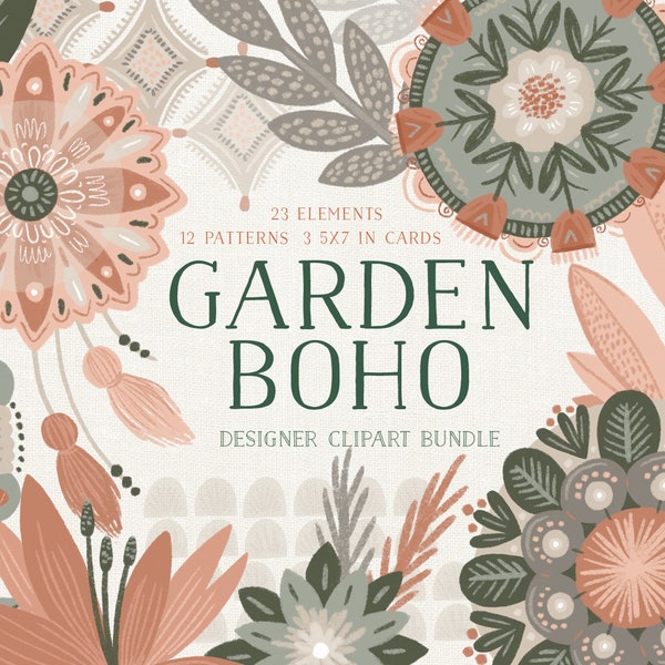 Boho Chic Clipart, Boho digitales Papier, Boho Tropical Grafiken, Boho Floral Clipart, DH