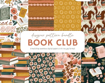 Book Club Clipart: Bookish Patterns, Library Seamless Jpgs, Teacher Graphics