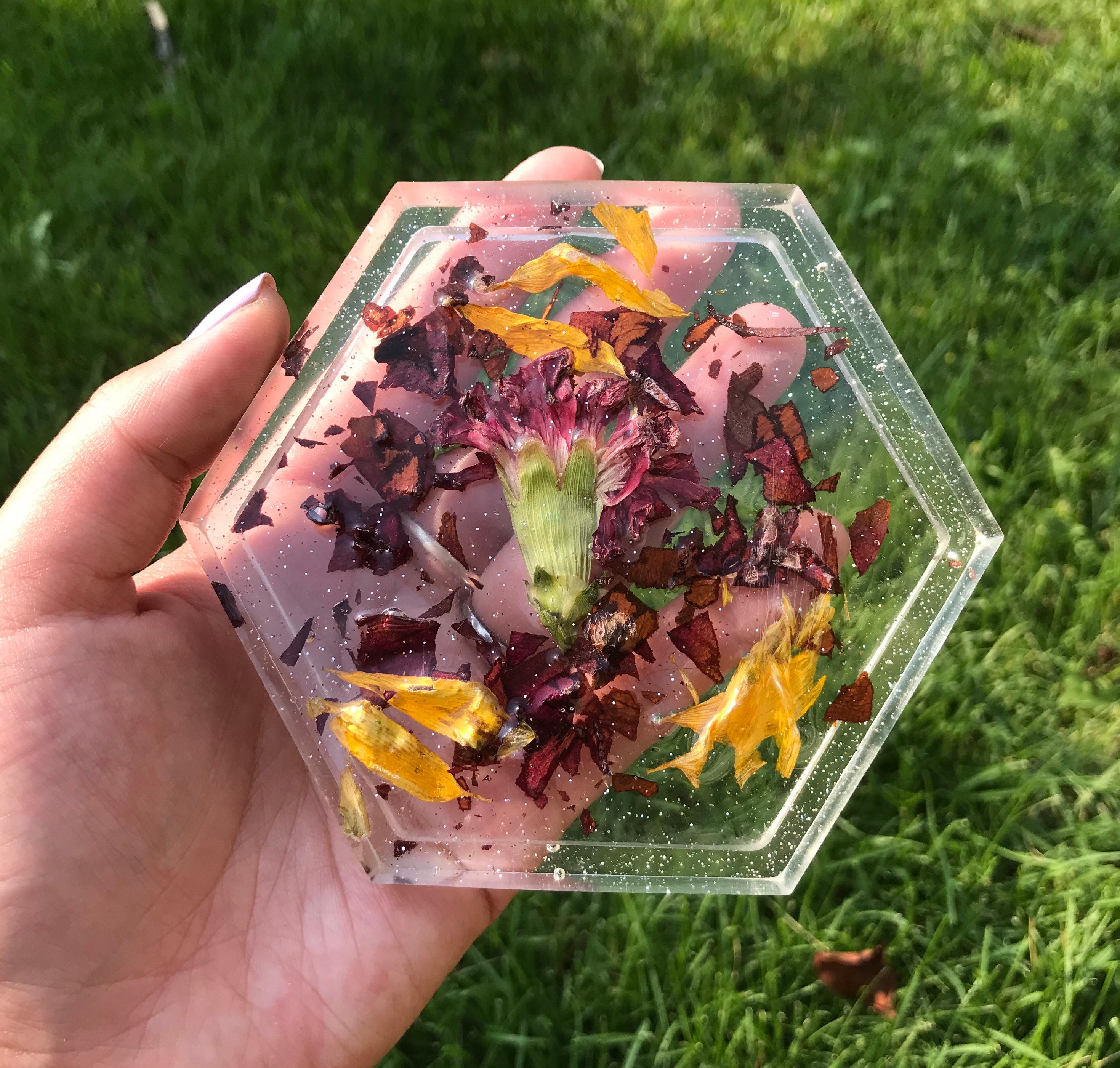 Kann Man Frische Blumen In Harz Gießen Zerkleinerte Blumen Harz Untersetzer Wohnkultur Epoxidharz | Etsy
