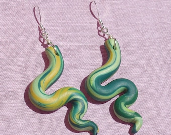 squiggle earrings ~ green + yellow ~