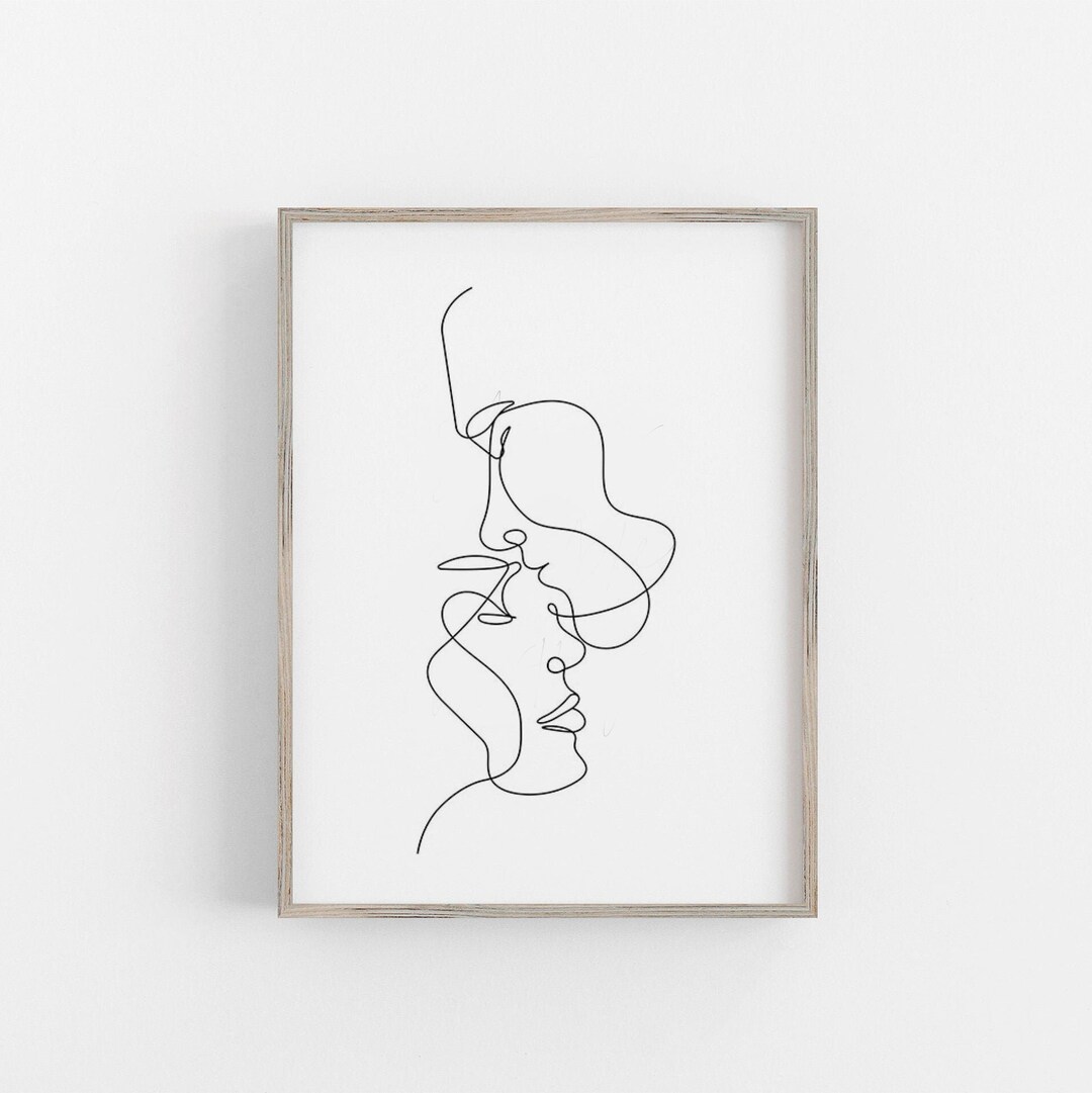 Minimalist Couple One Line Canvas Print One Line Hand Drawing Print