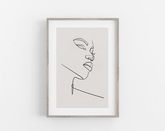 One Line Drawing Face Abstract Woman Side Portrait