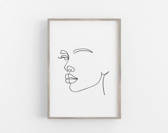 Printable One Line Drawing Abstract Women Portrait | Modern Minimalism Art Vector Illustration