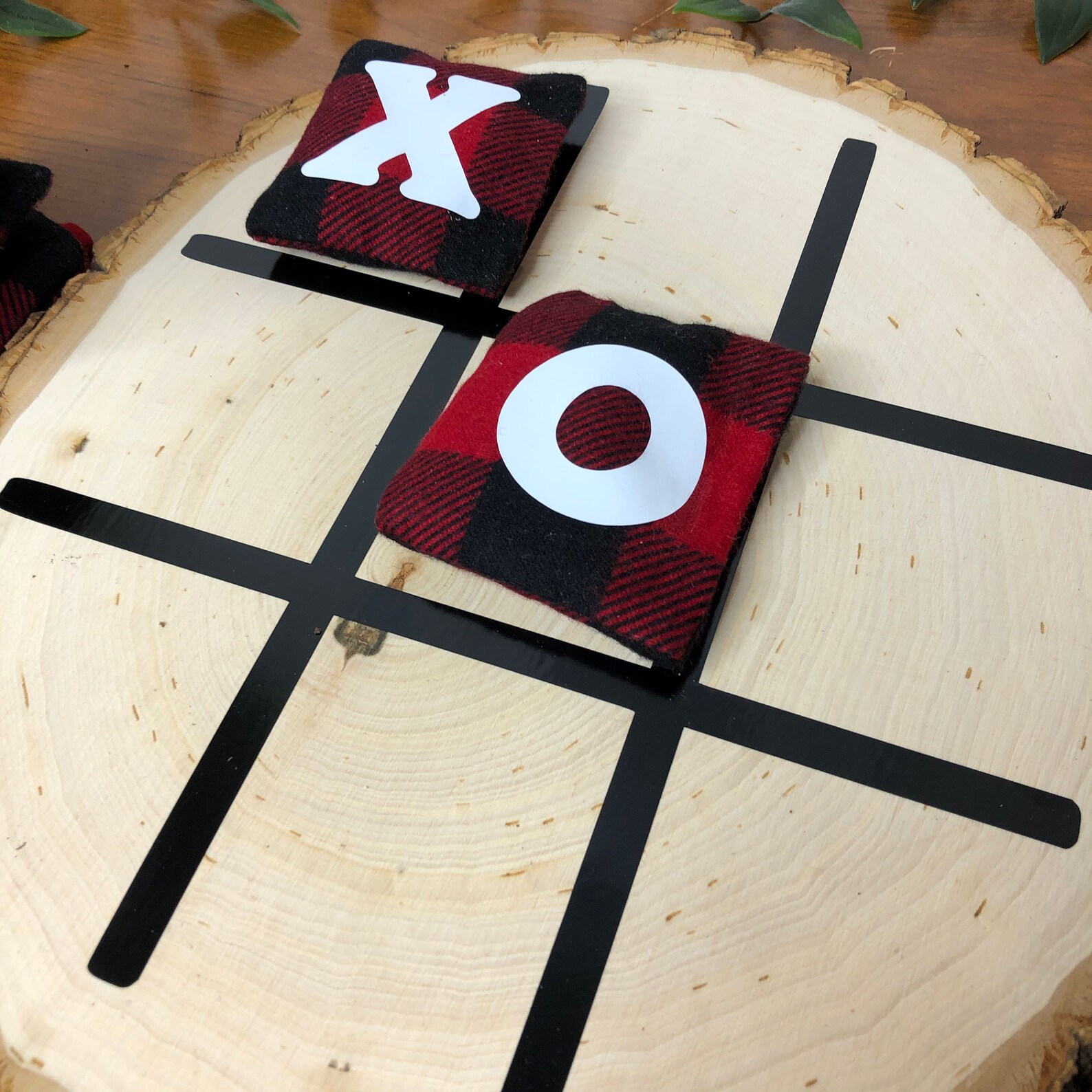 Tic Tac Toe Flannel Bean Bag Toss Classic Rustic Cabin Tabletop Game