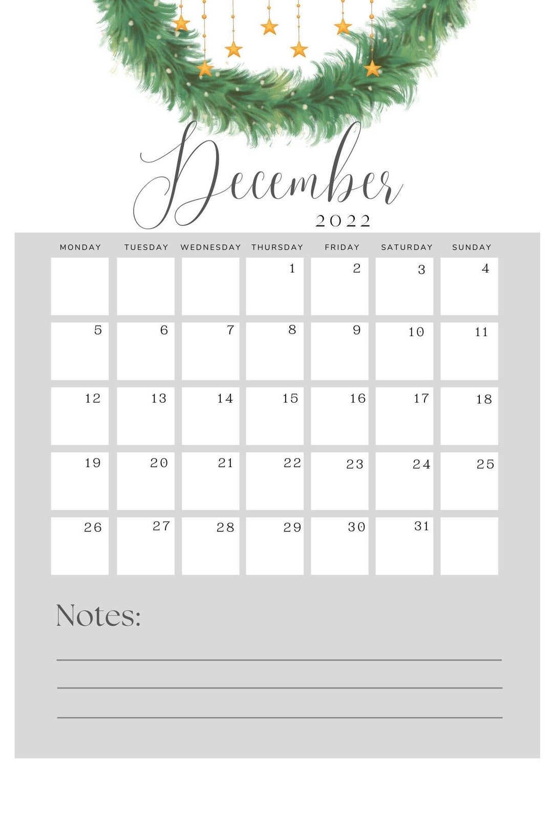 December Monthly Printable Planner, Monthly Planner, December Calendar, Printable December ...