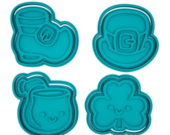 Set of 4 Cookie Cutter to celebrate Saint Patrick's Day (Clover, Hat, Smoke Pipe and Shoe)