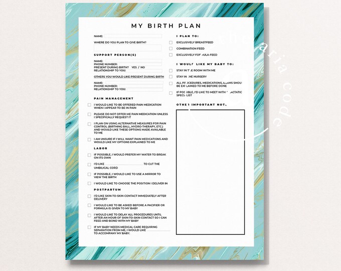 Printable Birth Plan Template / Easy to Use Birth Plan / Mother's ...