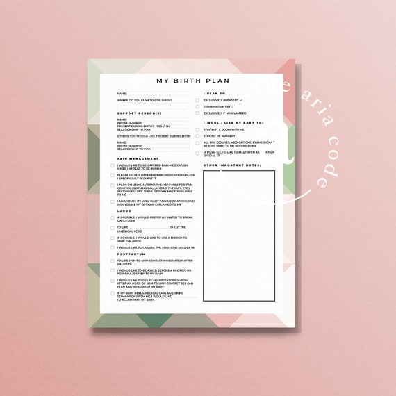 Printable Birth Plan Template Easy To Use Birth Plan Etsy