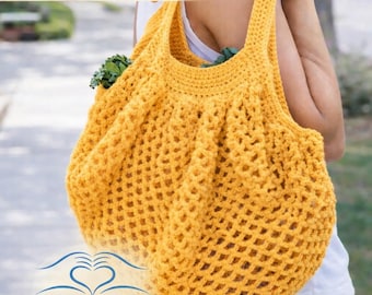 Wzór na szydełkową torbę na zakupy w formacie PDF, wzór na szydełkową torbę wielokrotnego użytku na zakupy, siatkowa torba w stylu boho, torba na targowisko, wzór na szydełkowanie dla początkujących