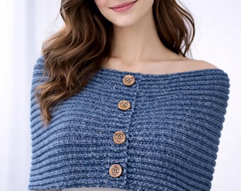 Wzór na szydełkową pelerynę na lato w formacie PDF, bolerko-pelerynka z guzikami z przodu, lekki szal na ramiona, teksturowana peleryna szydełkowa, top z odkrytymi ramionami