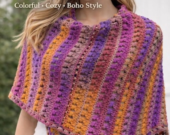 Wzór na szydełkowy szal, kolorowy szal boho, teksturowany, przytulny (wzór w formacie PDF)
