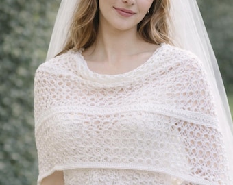 Wzór na szydełkowy szal ślubny w formacie PDF, Koronkowy szal ślubny, Koronkowy szal w kształcie miotły, Eleganckie nakrycie dla panny młodej, Lekki szal ślubny