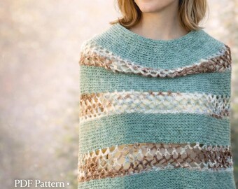 Wzór na szydełkowy ponczo wiosenny, letni szal w formacie PDF, lekki koronkowy szal w krótkim fasonie, letni top w stylu boho (do pobrania w formacie PDF)