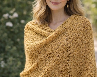 Wzór na szydełkowy szal w formacie PDF, wzór na otulacz ściegiem jaśminowym, przytulny szal w stylu boho, lekki otulacz, natychmiastowe pobranie