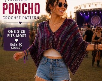 Tunisian Crochet Poncho Pattern PDF, Festival Poncho Crochet Pattern, Lightweight Summer Wrap, Drop Stitch Crochet Boho Crop Cover Up