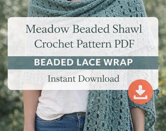 Wzór na szydełkowy szal z koralikami w formacie PDF, wzór na koronkowy szal, lekki, elegancki szal, szydełkowy szal z koralikami, szal ślubny, natychmiastowe pobranie