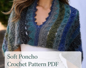 Wzór na szydełkowy krótki ponczo w formacie PDF, lekki szal szydełkowy, koralikowy ponczo boho, natychmiastowe pobranie