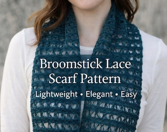 Wzór na szydełkowy szal z koronką w kształcie miotły, łatwy ażurowy szal z koronki w formacie PDF, lekki szal dla początkujących, nowoczesny dodatek szydełkowy
