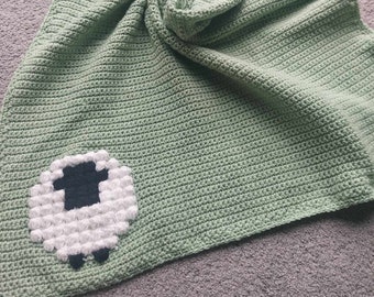 Crochet Sheep Blanket Pattern, Bobble Stitch (PDF Digital Download) UK and US terms