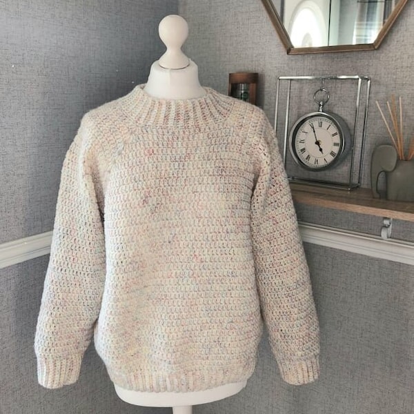 Gehäkelte Pullover Muster, von oben nach unten, keine nähen, Rundhalsausschnitt Damen häkeln Pullover