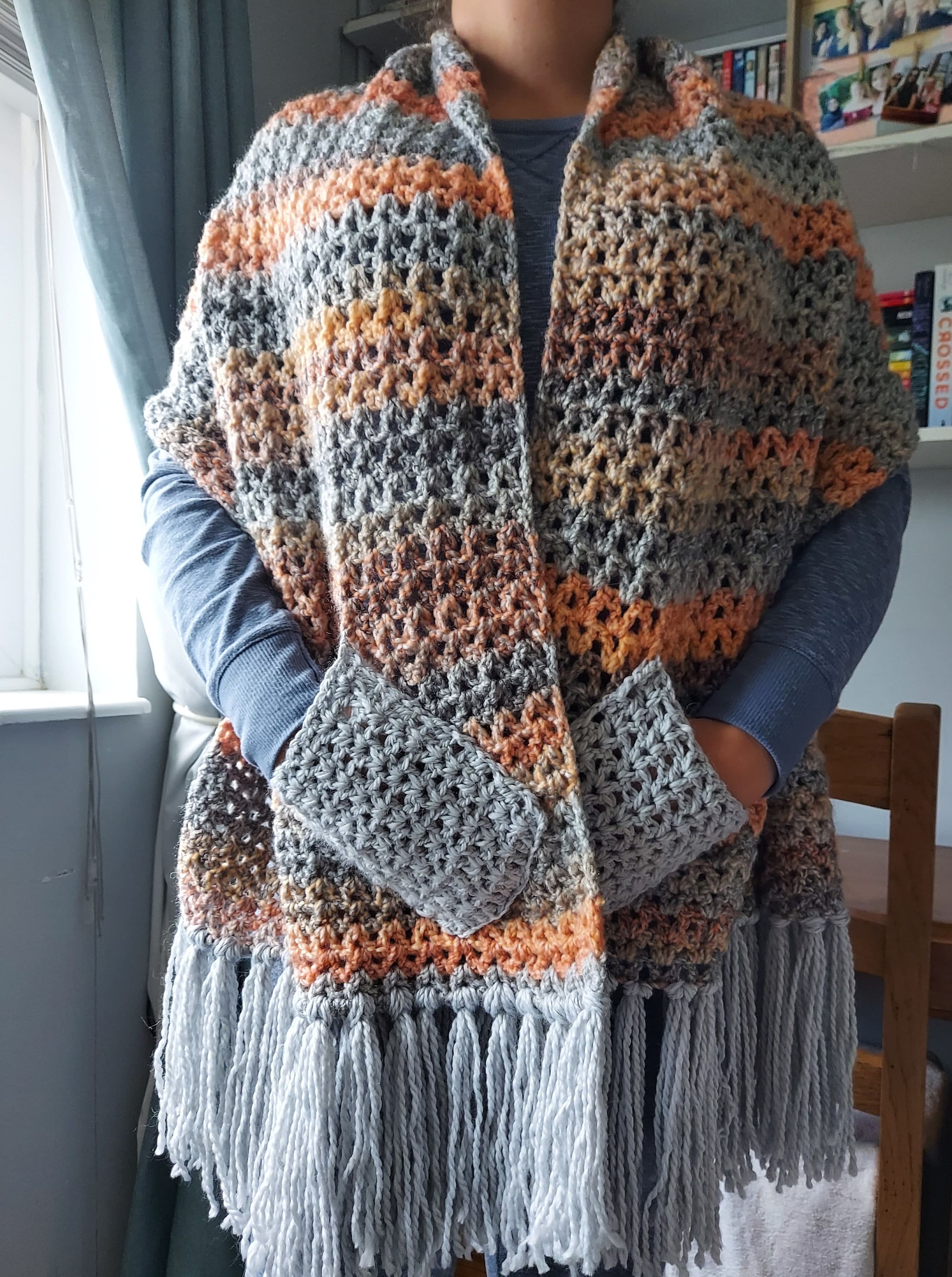34 Crochet V-Stitch Patterns You Won't Want To Miss 25 Crochet Pocket Shawl Scarf