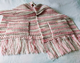 Crochet pattern for winter waffle stitch pocket shawl with tassels, pocket scarf, warm shawl, thick shawl, thick scarf