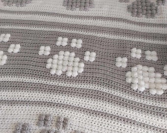 Crochet blanket Pattern, Paw Print blanket, dog blanket, cat blanket, dog bed, cat bed, paper copy, animal bedding