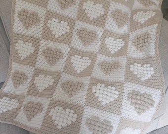 Crochet Pattern for Chequered Hearts blanket by Craftypum paper copy christmas / birthday / baby shower handmade gift