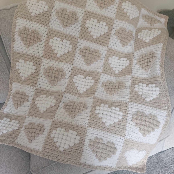 Crochet Pattern for Chequered Hearts blanket by Craftypum paper copy christmas / birthday / baby shower handmade gift