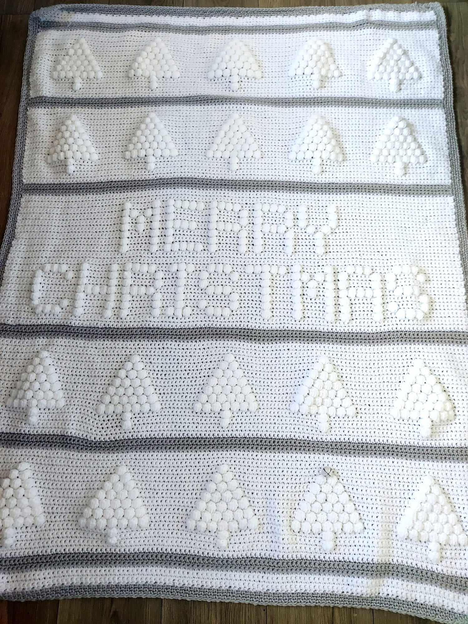 Crochet pattern for Snowy Christmas Trees blanket, Christmas Crochet Blanket