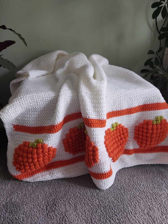 Crochet Pattern, Pumpkin Blanket, afghan, sofa throw, bed throw, special gift, autumn blanket, Fall blanket, paper copy