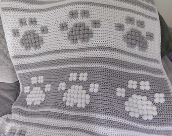 Crochet Pattern for Paw Print blanket animal bedding, pet bedding, dog blanket, cat blanket furbaby, US terms and UK terms digital download