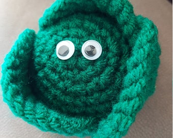 Pattern for Crochet Brussel Sprout bath bomb cover, craft fayre idea