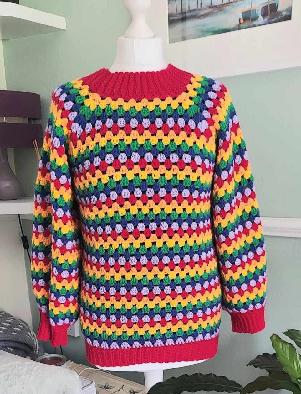 Crochet Jumper Pattern, Top Down, No Sew, Granny Stripe, Bell 