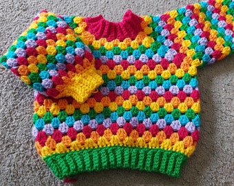 Baby / childs Crochet jumper pattern, no sew,  granny stripe, bell sleeve, rainbow,  crochet sweater kids age 1 to age 12 Pride clothing