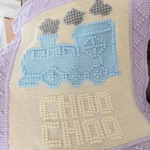 Crochet blanket Pattern, Choo Choo Train bobble stitch blanket, afghan, bed throw, baby shower, picture blanket, PDF digital download