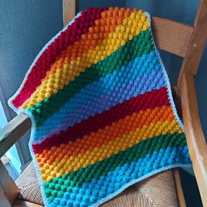 Crochet Pattern, rainbow baby blanket, bobble stitch, pram or pushchair blanket, up to cot or bed size blanket, digital download