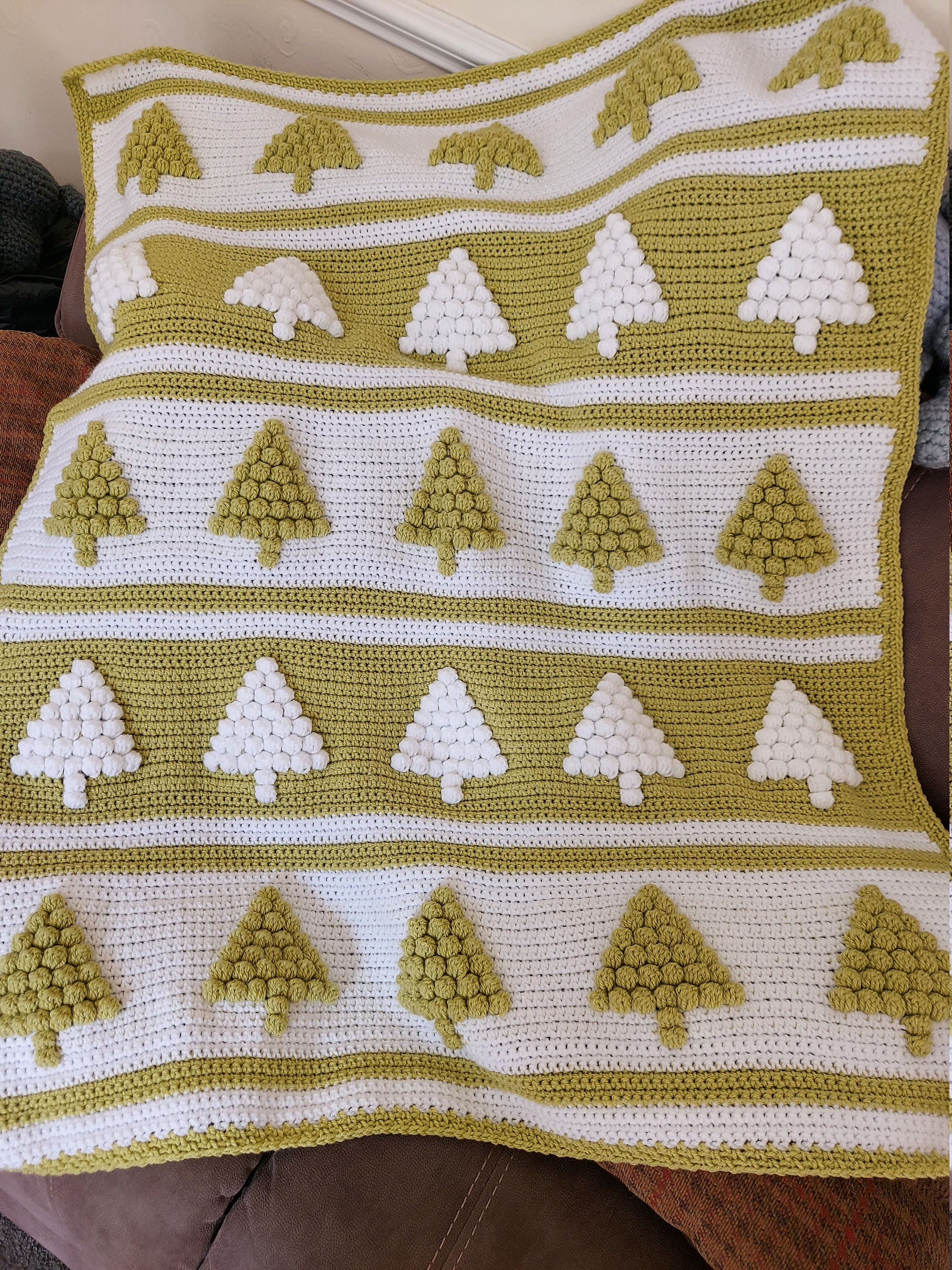 Crochet Pattern for Christmas Trees Bobble Stitch Aran Blanket Etsy