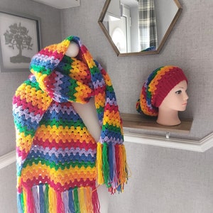 Crochet pattern for rainbow slouchy bobble hat and scarf / shawl digital download