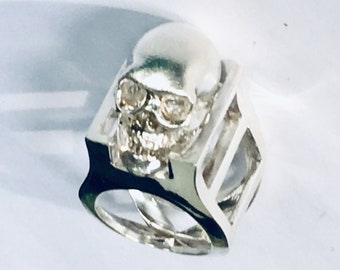 Handcrafted Skull Ring 8.25 Sterling Silver Statemend Cocktail vintage damien hirst