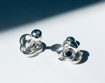 Diamond & Jet Propeller Cuff links Sterling Silver Handmade Mid Century Modern