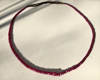 Natural Burmese Ruby Necklace with Sterling Chain Faceted Beads