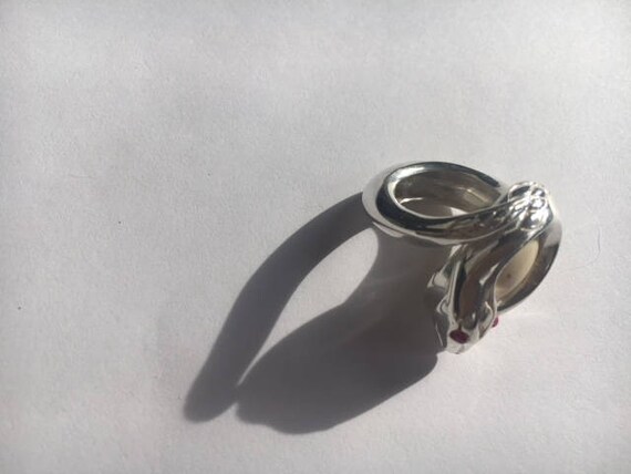 1960s Ruby and Fossil Snake Ring Sterling Silver … - image 2